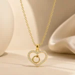 Gold Heart Charm Pendant Necklace with Crystal Accent - Image 7