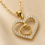 Gold Heart Charm Pendant Necklace with Crystal Accent - Image 5