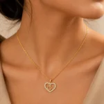 Gold Heart Charm Pendant Necklace with Crystal Accent - Image 2