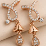 Divayra Rose Gold Bow Drop Earrings with Cubic Zirconia Stones for Women