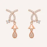 Divayra Rose Gold Bow Drop Earrings with Cubic Zirconia Stones for Women