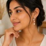 Divayra Rose Gold Bow Drop Earrings with Cubic Zirconia Stones for Women