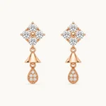 Rose Gold Floral CZ Teardrop Drop Earrings with Brilliant Cubic Zirconia Stones for Women