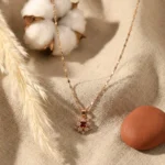Floral Pendant Necklace with Red Gemstone and CZ - Image 6