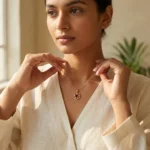 Floral Pendant Necklace with Red Gemstone and CZ - Image 3