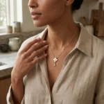 Mother of Pearl Flower Drop Necklace - Image 5