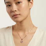 Floral Pendant Necklace with Heart Cut CZ Stones - Image 2