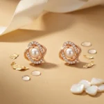 Divayra Rose Gold Pearl Stud Earrings with Cubic Zirconia and Pearl Center for Women