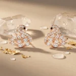 Divayra Rose Gold Swan Earrings with Marquise Cut Cubic Zirconia Stones for Women