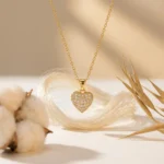 Cable Chain Heart Pendant Necklace with gold-tone pavé stone heart charm