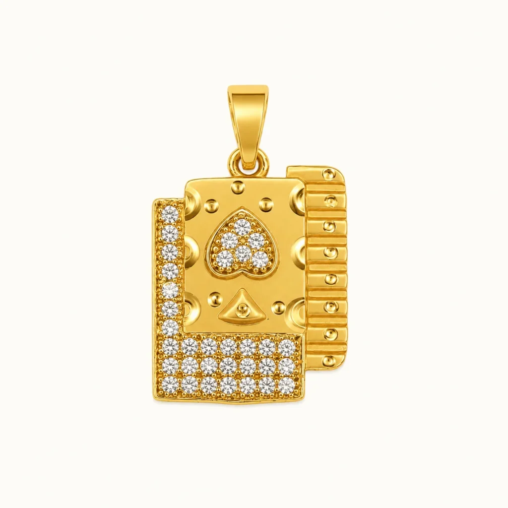 Designer Ace of Spades Pendant in 22K Gold Finish with CZ Stones for Men