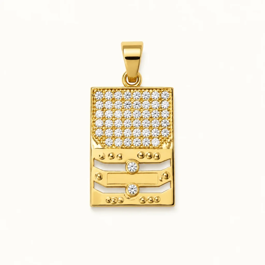 Designer Circuit Bar Pendant in 22K Gold Finish with Cubic Zirconia Stones for Men