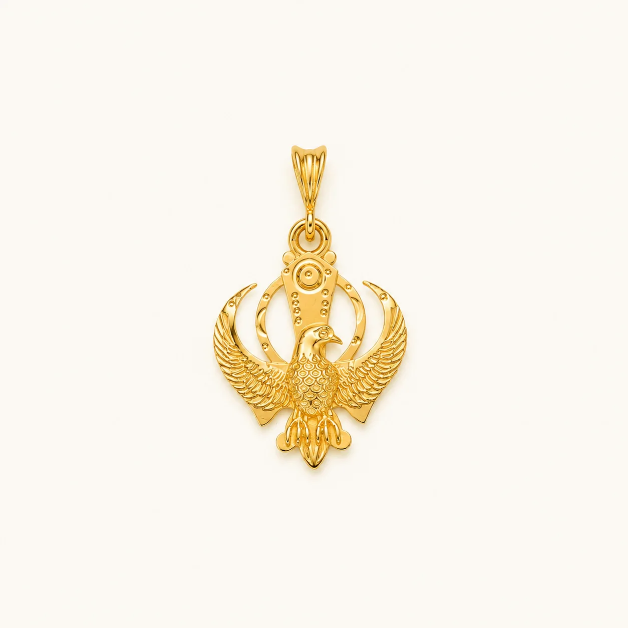 Designer Khanda Eagle Pendant in 18K Gold Finish with engraved eagle wings and Sikh Khanda symbol for men