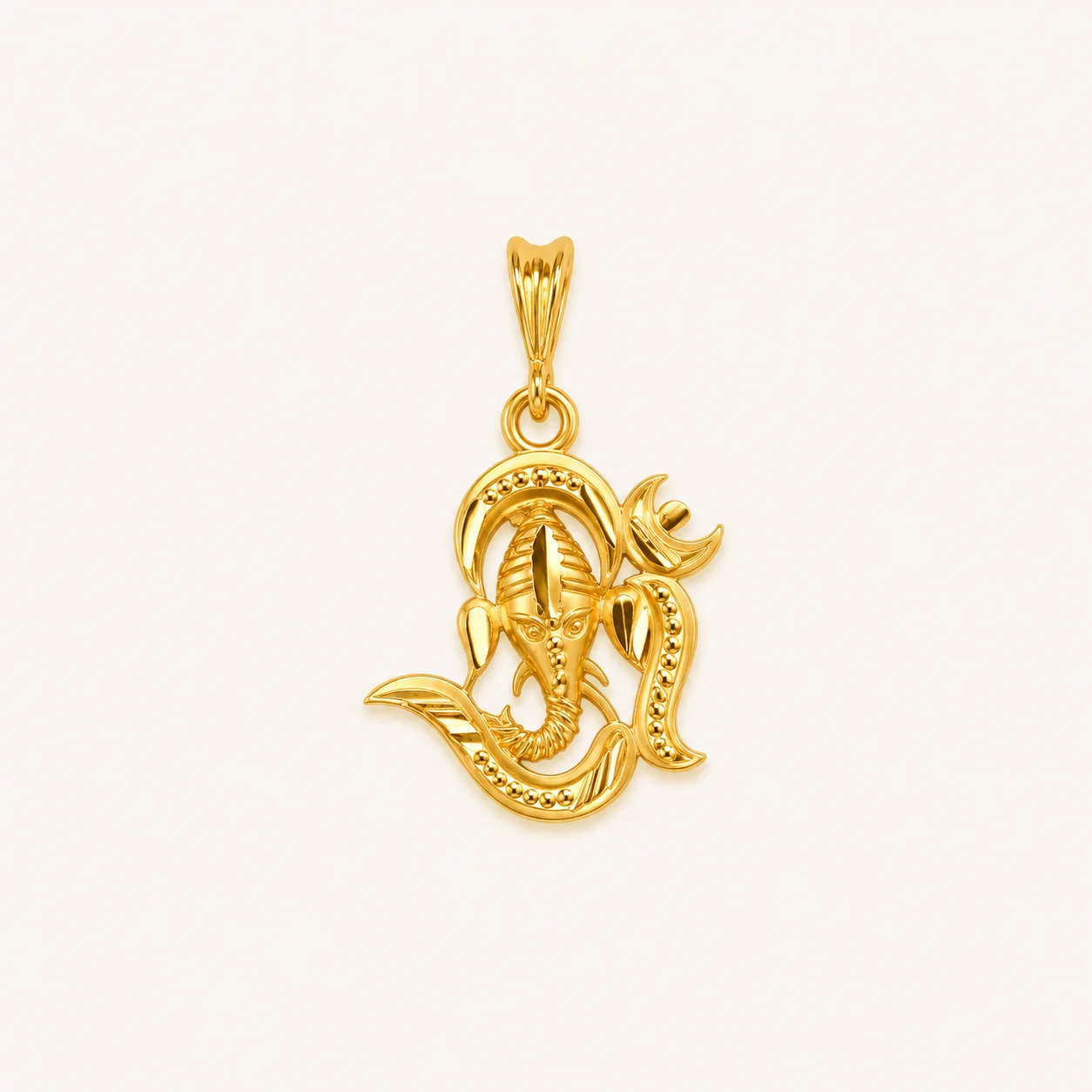 Designer Om Ganesha Pendant in 18K Gold Finish featuring Lord Ganesha face integrated with sacred Om symbol for men