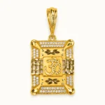 Designer Om Pendant in 22K Gold Finish with CZ Stones Square Spiritual Pendant for Men
