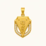 Designer Trishul Shield Pendant in 22K Gold Finish with White Stone Border for Men