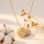 Divayra Amoura Pavé Heart Box Chain Necklace with clear CZ stones and polished gold-tone Venetian chain (7)