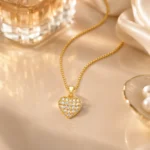 Divayra Amoura Pavé Heart Box Chain Necklace with clear CZ stones and polished gold-tone Venetian chain (7)