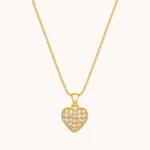 Divayra Amoura Pavé Heart Box Chain Necklace with clear CZ stones and polished gold-tone Venetian chain (7)