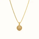 Divayra Aurelia Pave Sphere Box Chain Necklace with clear CZ crystal ball pendant and polished gold-tone Venetian chain (2)