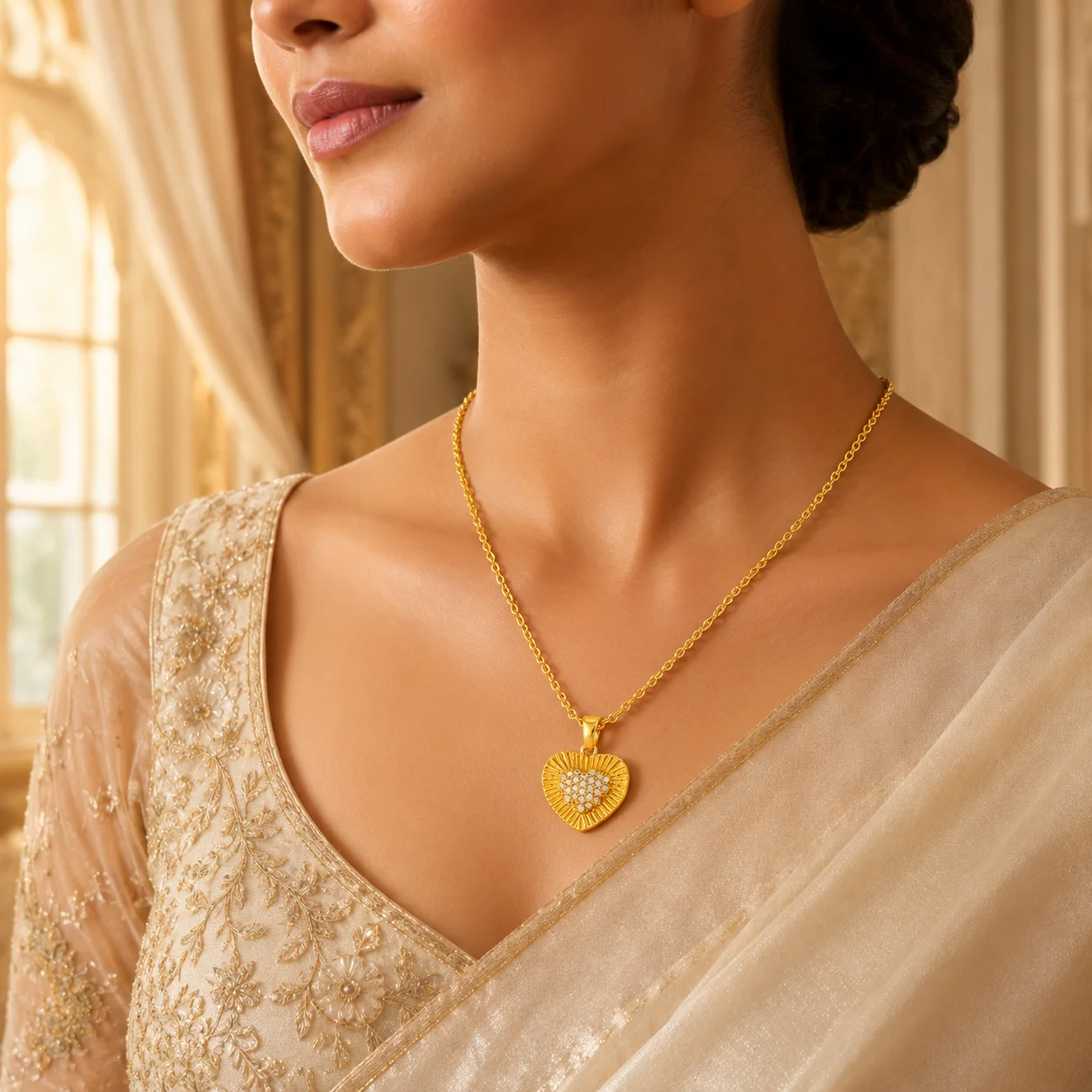 Divayra Aurielle Sunburst Heart Cable Chain Necklace (4)