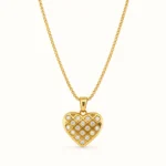 Divayra Avelisse Quilted Heart Box Chain Necklace with clear CZ stones and a polished gold-tone lattice pendant (6)