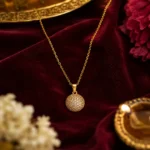 Divayra Celeste Pave Sphere Cable Chain Necklace with clear CZ crystal ball pendant and delicate gold-tone oval links