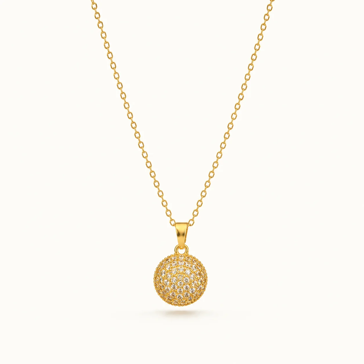 Divayra Celeste Pave Sphere Cable Chain Necklace with clear CZ crystal ball pendant and delicate gold-tone oval links (5)