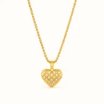 Divayra Celestia Quilted Heart Curb Chain Necklace with clear CZ stones and polished gold-tone lattice pendant (2)