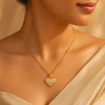 Divayra Celestia Quilted Heart Curb Chain Necklace with clear CZ stones and polished gold-tone lattice pendant (2)