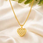 Divayra Celestia Quilted Heart Curb Chain Necklace with clear CZ stones and polished gold-tone lattice pendant (2)