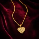 Divayra Celestia Quilted Heart Curb Chain Necklace with clear CZ stones and polished gold-tone lattice pendant (2)