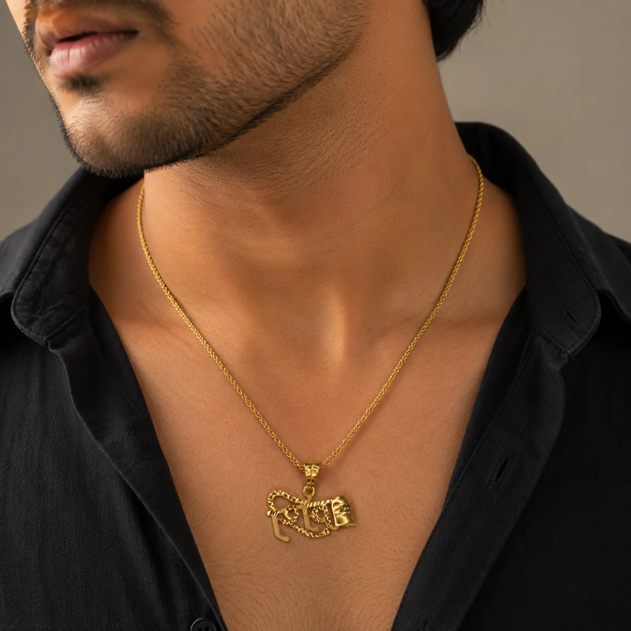 Divayra Designer Lord Shiva Pendant Chain For Men in 18K Gold Finish with Devanagari Shiv pendant and rope chain