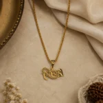 Divayra Designer Lord Shiva Pendant Chain For Men in 18K Gold Finish with Devanagari Shiv pendant and rope chain