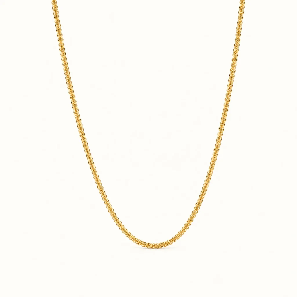 Divayra Designer Men's Mini Popcorn Chain in 18K Gold Finish with rounded textured chain design