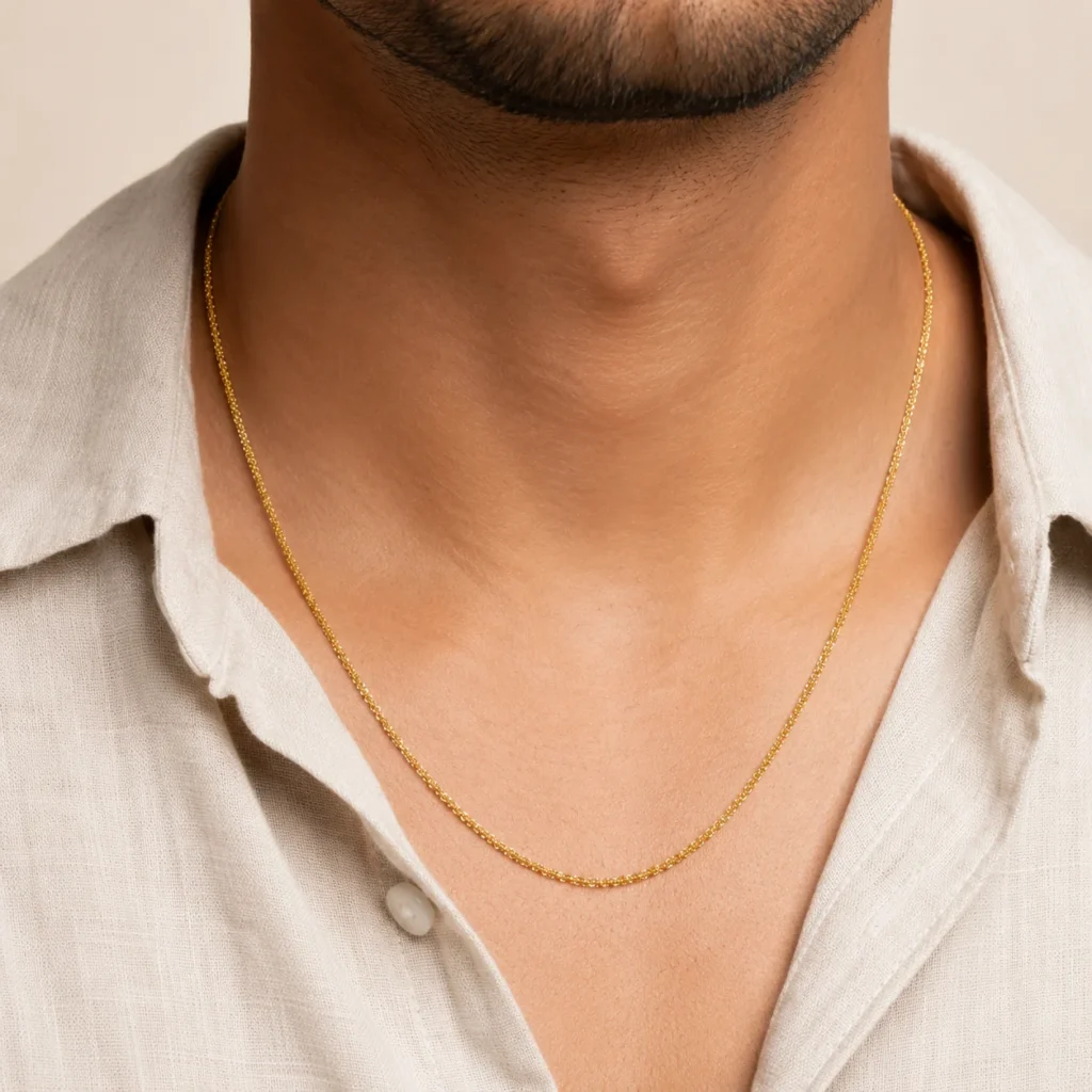 Divayra Designer Men's Mini Popcorn Chain in 18K Gold Finish with rounded textured chain design