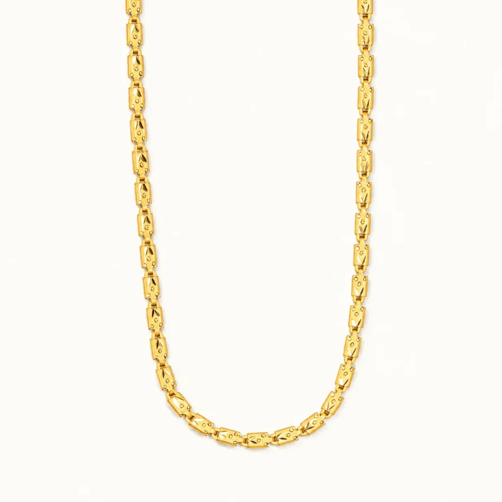 Divayra Designer Men’s Nawabi Chain in 22K Gold Finish with etched biscuit block links and diamond-cut detailing