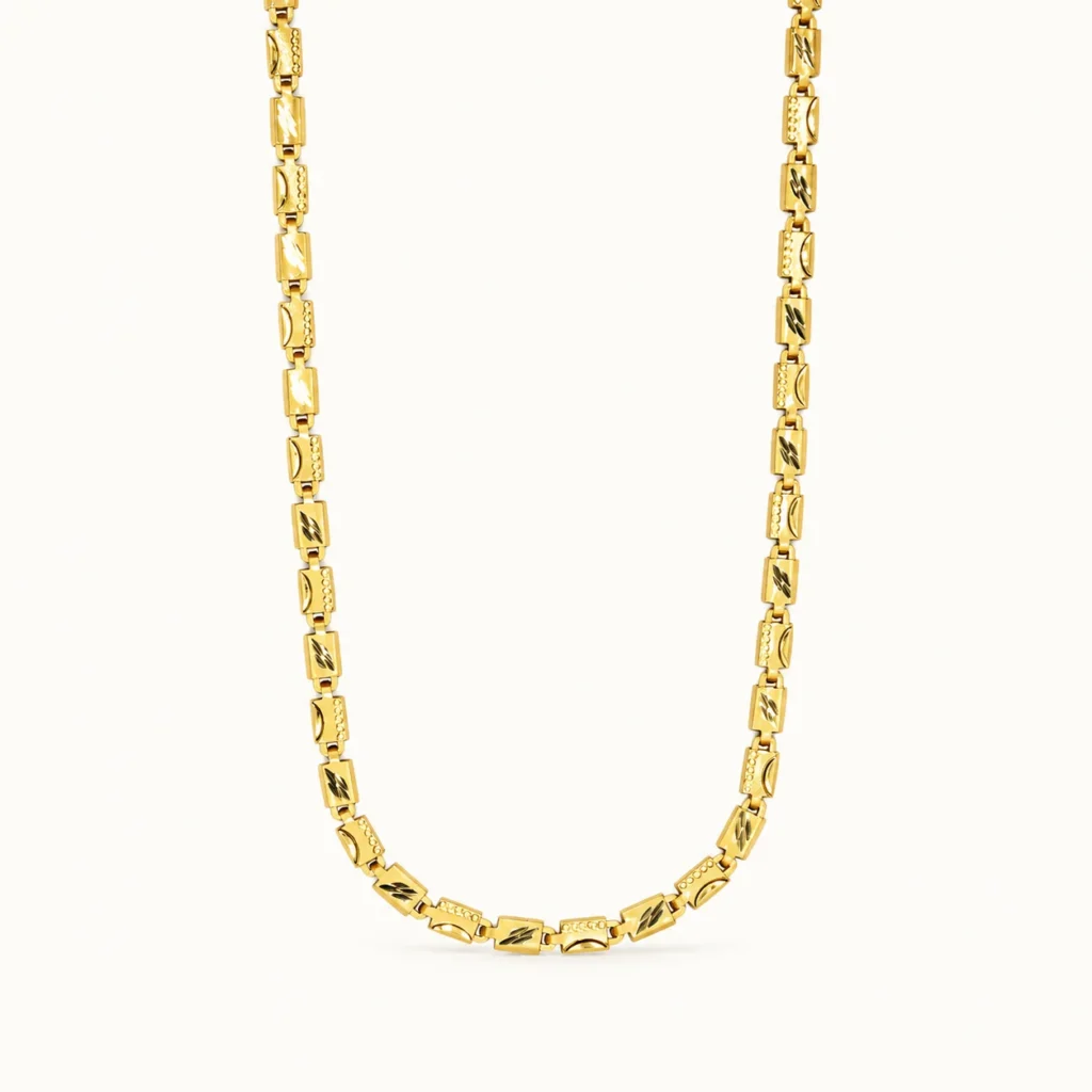Divayra Designer Nawabi Chain for men in 22K Gold Finish with etched capsule block links and diamond-cut detailing