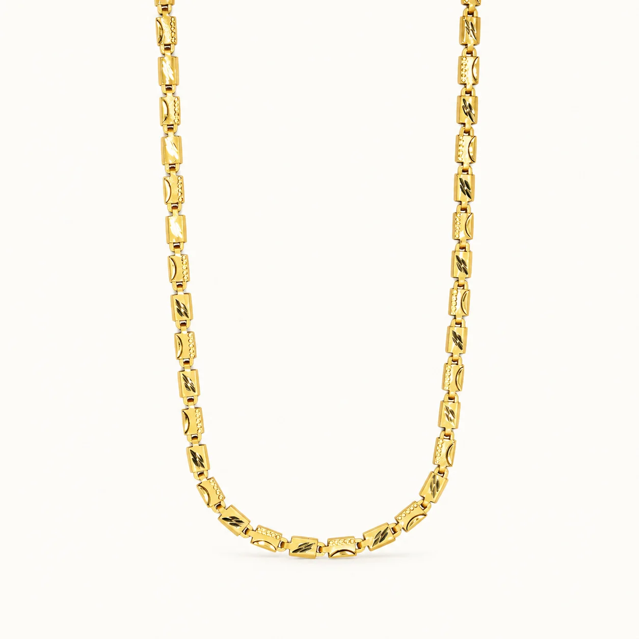 Divayra Designer Nawabi Chain for men in 22K Gold Finish with etched capsule block links and diamond-cut detailing