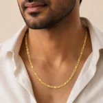 Divayra Designer Nawabi Chain for men in 22K Gold Finish with etched capsule block links and diamond-cut detailing