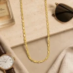 Divayra Designer Nawabi Chain for men in 22K Gold Finish with etched capsule block links and diamond-cut detailing