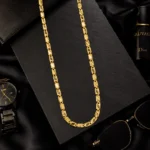Divayra Designer Nawabi Chain for men in 22K Gold Finish with etched capsule block links and diamond-cut detailing