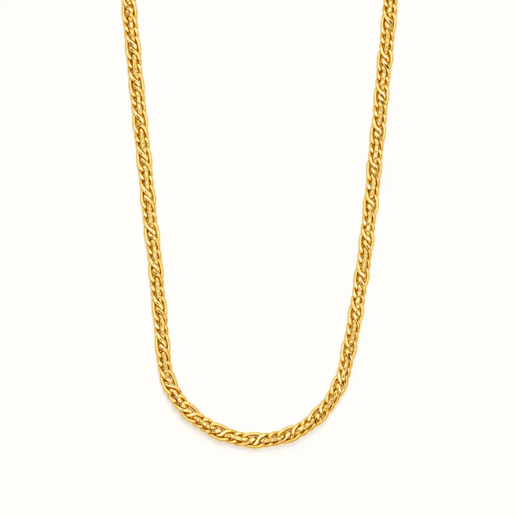 Divayra Designer Nawabi Foxtail Men’s Braided Pattern Chain in 22K Gold Finish with braided link pattern and diamond-cut detailing