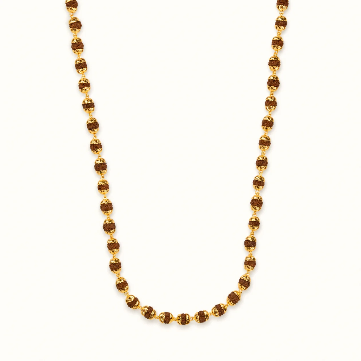 Divayra Designer Divine Rudraksha Mala for men in 18K Gold Finish with brown textured beads and golden cap detailing