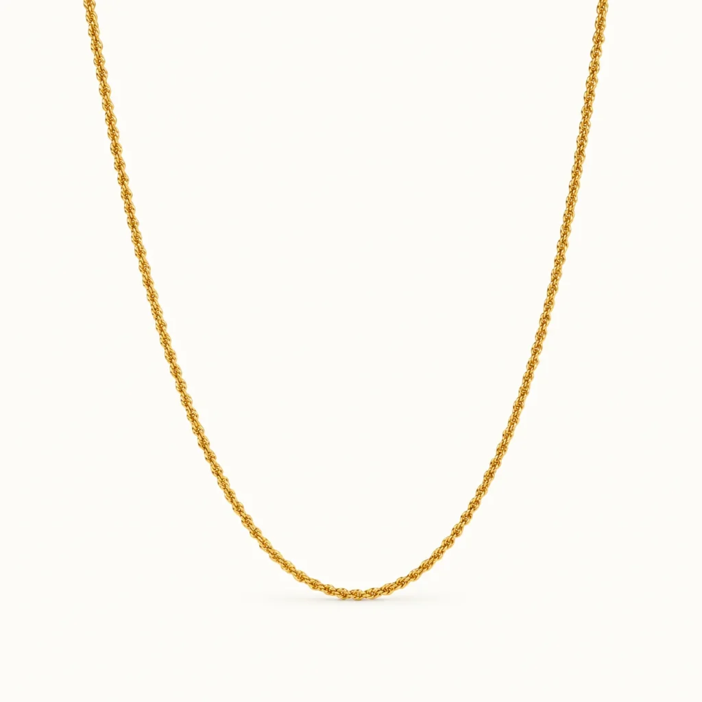 Divayra Designer Twisted Rope Chain in 18K Gold Tone with slim rope-link design