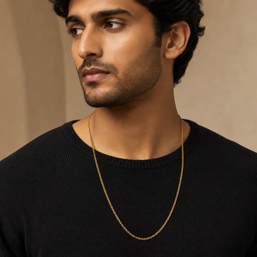 Divayra Designer Twisted Rope Chain in 18K Gold Finish with slim rope-link design