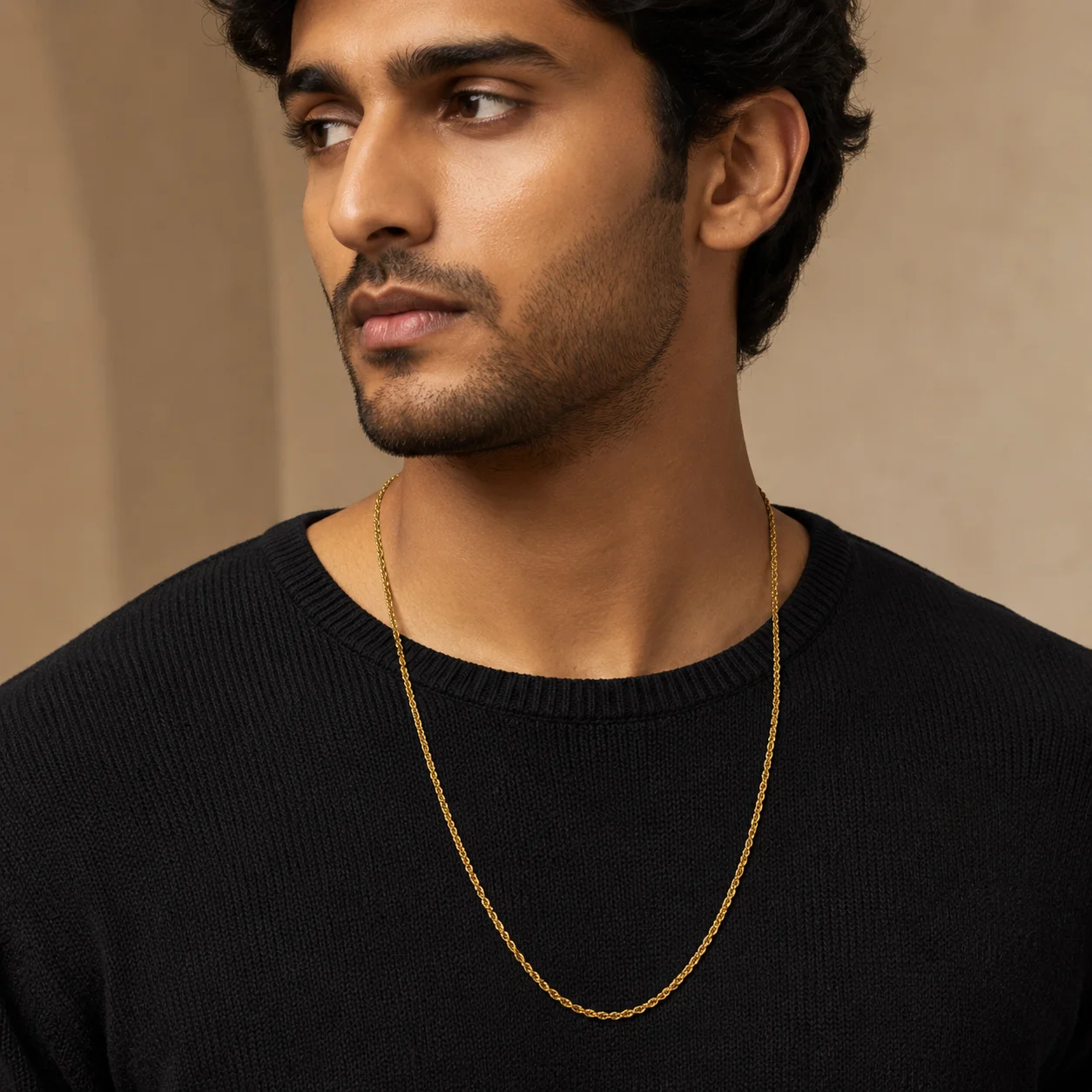 Divayra Designer Twisted Rope Chain in 18K Gold Finish with slim rope-link design