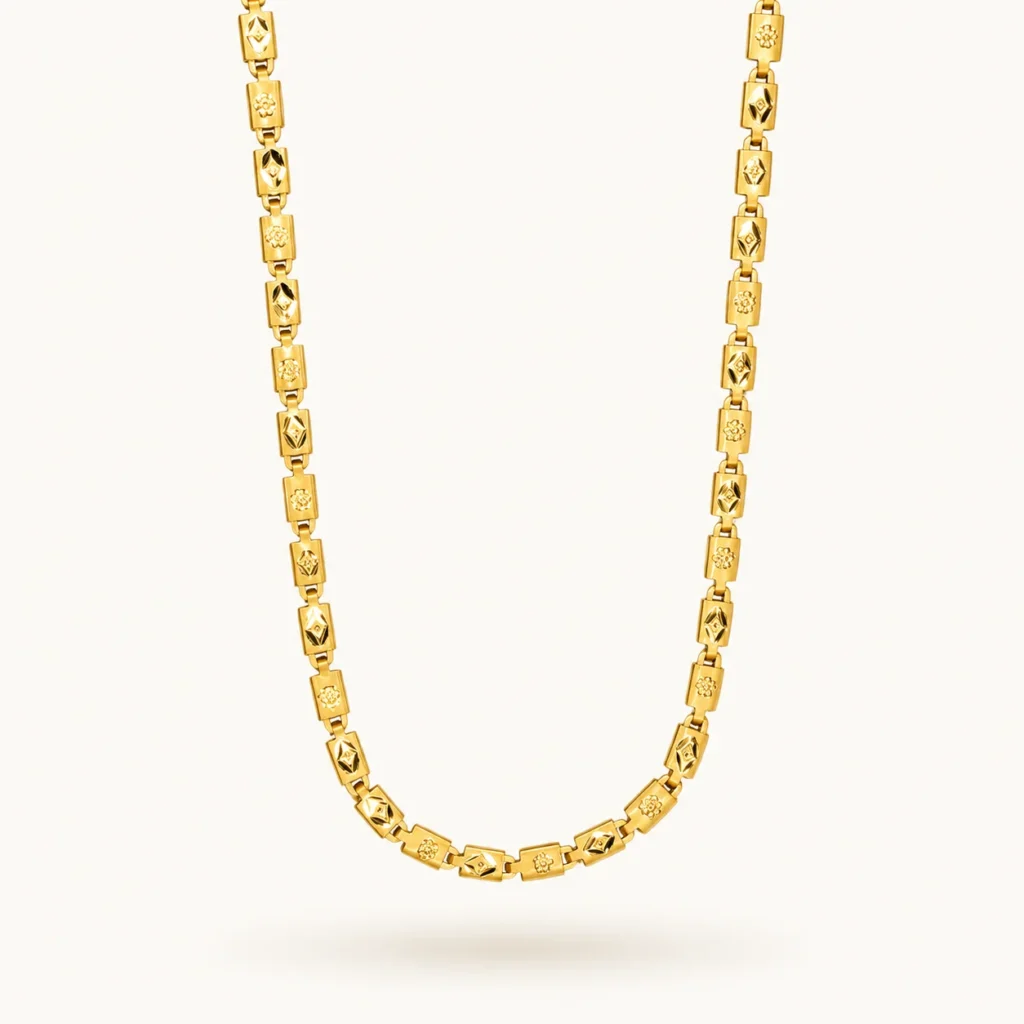 Divayra Etched Designer Nawabi Chain With Diamond Cut detailing in 22K Gold Finish with etched biscuit block links