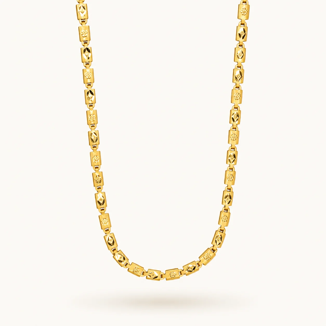 Divayra Etched Designer Nawabi Chain With Diamond Cut detailing in 22K Gold Finish with etched biscuit block links