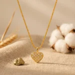 Divayra Liora Quilted Heart Popcorn Chain Necklace with clear CZ stones and polished gold-tone lattice pendant (7)